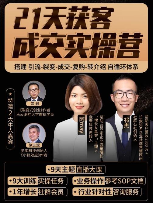 21天裂变成交实操营,手把手教你搞定获客和成交两大难题!24小时吸引1万+付费用户-网赚36计