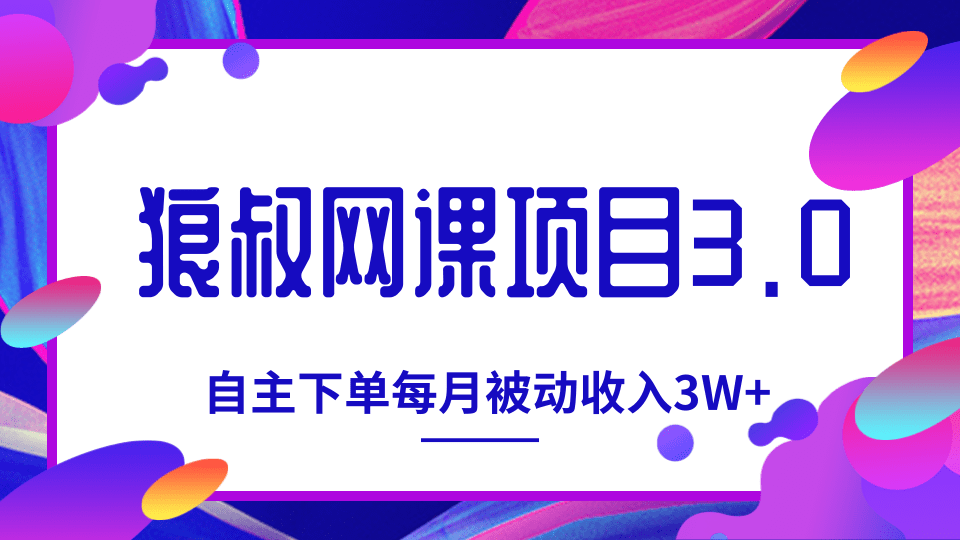 狼叔网课项目3.0，打造自主下单系统，每月被动收入3W+-网赚36计