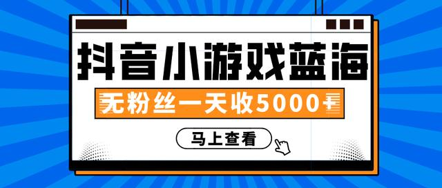 赚钱计划:抖音小游戏蓝海项目,无粉丝一天收入5000+-网赚36计