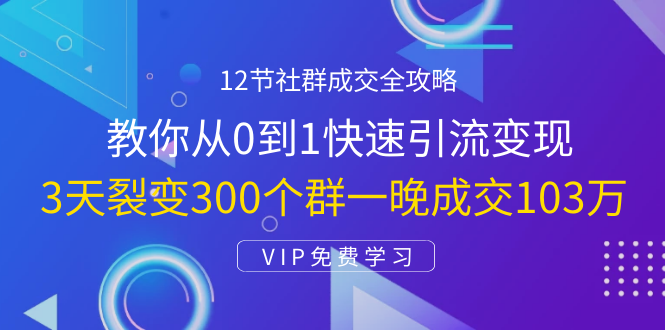 12节社群成交全攻略：从0到1快速引流变现，3天裂变300个群一晚成交103万-网赚36计