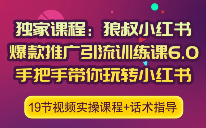 狼叔小红书爆款推广引流训练课6.0，手把手带你玩转小红书-网赚36计