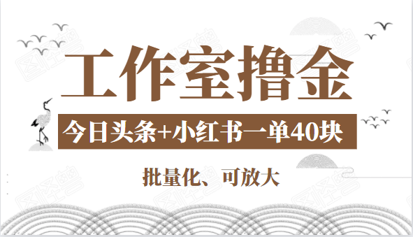 工作室撸金二件套：撸今日头条原创收益+小红书一单利润40块项目-网赚36计