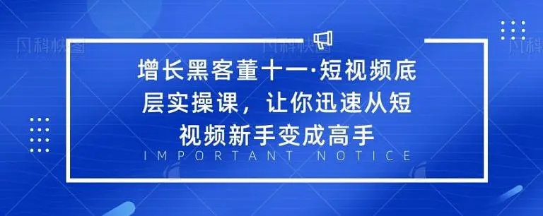 增长黑客董十一·短视频底层实操课，从短视频新手变成高手-网赚36计