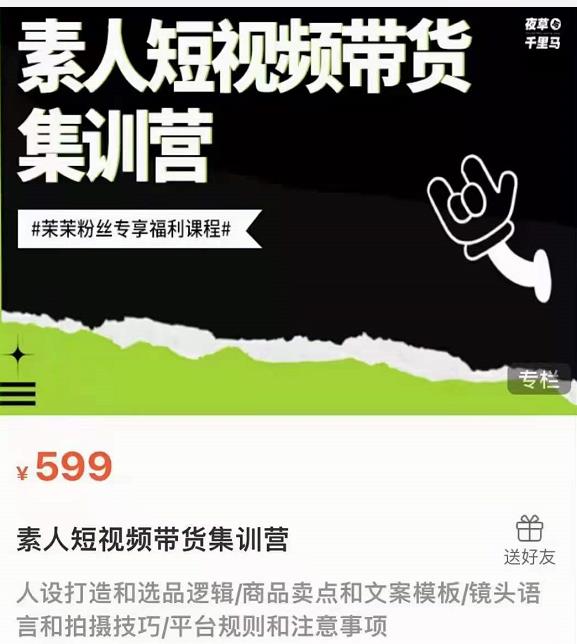 夜草与千里马素人短视频带货集训营，薛辉团队价值599-网赚36计