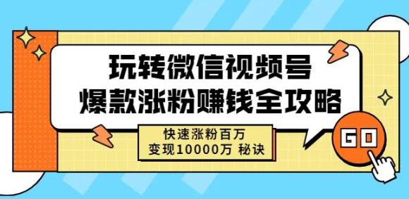 玩转微信视频号爆款涨粉赚钱全攻略,快速涨粉百万变现万元秘诀