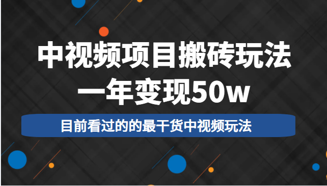中视频项目搬砖玩法，一年变现50w，目前看过的的最干货中视频玩法-网赚36计