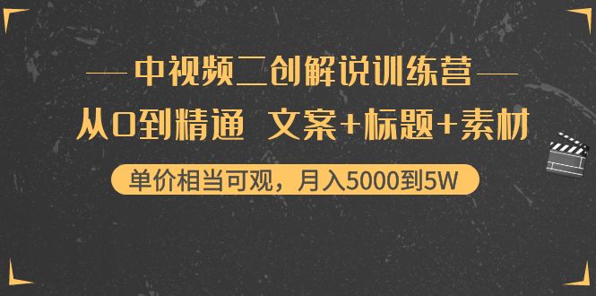 中视频二创解说训练营：从0到精通 文案+标题+素材、月入5000到5W-网赚36计