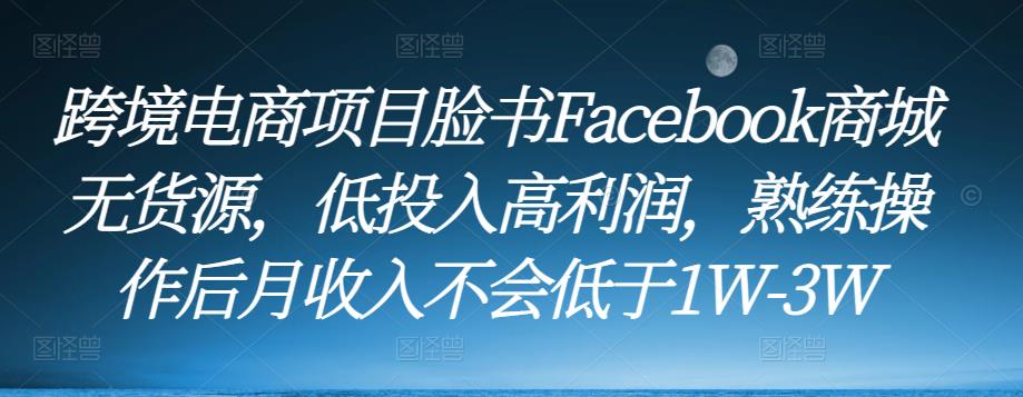 跨境电商项目脸书Facebook商城无货源，低投入高利润，熟练操作后月收入不会低于1W-3W-网赚36计