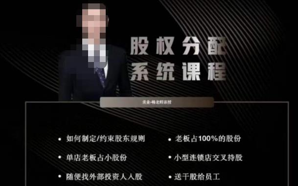 韩老师聊美业-美业股权分配系统课程，如何制定约束股东规则+老板占100%的股份+单店老板占小股份等-网赚36计
