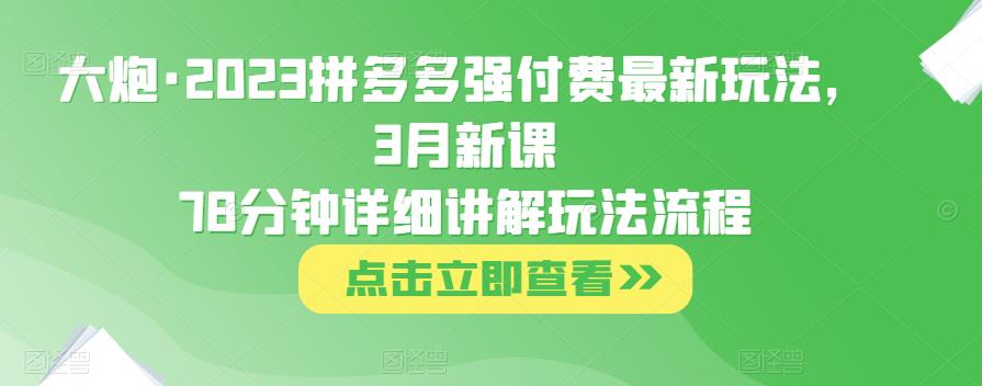 大炮·2023拼多多强付费最新玩法，3月新课​78分钟详细讲解玩法流程-网赚36计
