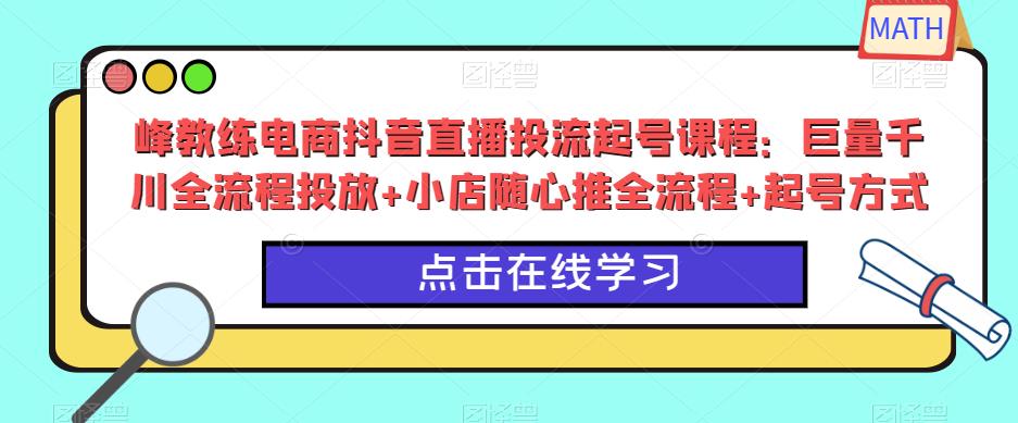 峰教练电商抖音直播投流起号课程：巨量千川全流程投放+小店随心推全流程+起号方式-网赚36计