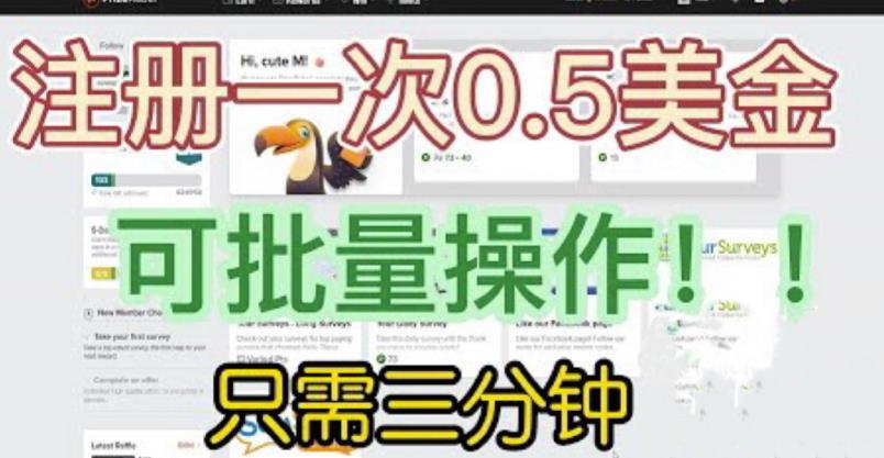 国外项目注册一次0.5美金，只需三分钟无脑操作，可批量同时放大操作，小白工作室福利【揭秘】-网赚36计