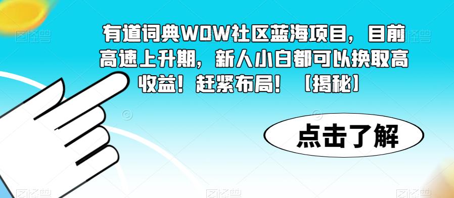 有道词典WOW社区蓝海项目，目前高速上升期，新人小白都可以换取高收益！赶紧布局！【揭秘】-网赚36计