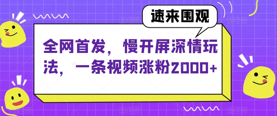 全网首发，慢开屏深情玩法，一条视频涨粉2000+【揭秘】-网赚36计