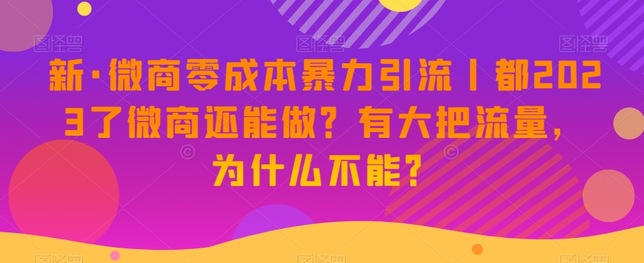 新·微商零成本暴力引流丨都2023了微商还能做？有大把流量，为什么不能？-网赚36计