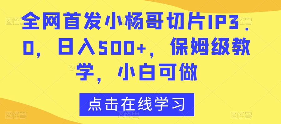 全网首发小杨哥切片IP3.0，日入500+，保姆级教学，小白可做【揭秘】-网赚36计