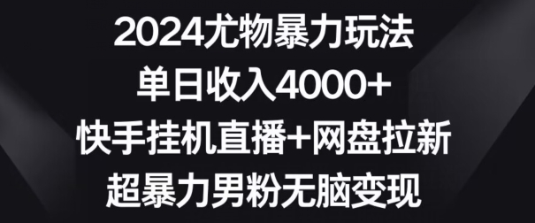2024尤物暴力玩法，单日收入4000+，快手挂机直播+网盘拉新，超暴力男粉无脑变现【揭秘】-网赚36计