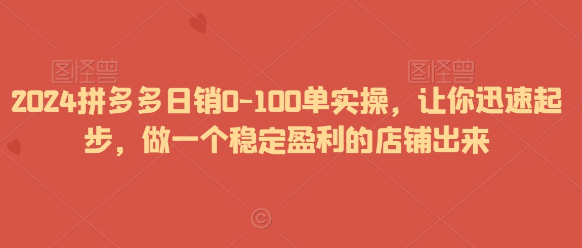 2024拼多多日销0-100单实操，让你迅速起步，做一个稳定盈利的店铺出来-网赚36计