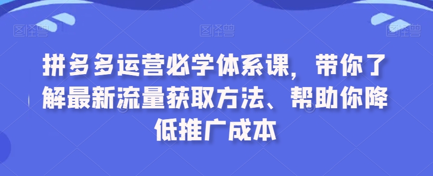 拼多多运营必学体系课，带你了解最新流量获取方法、帮助你降低推广成本-网赚36计