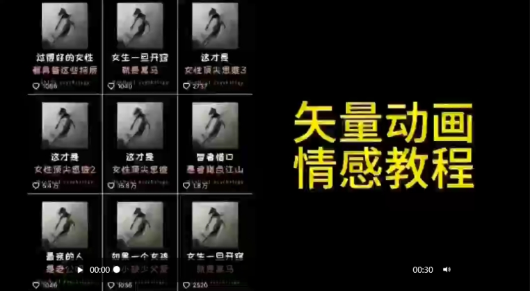 矢量动画情感教程：高点赞涨粉，适合情感、思维、创业教育等赛道-网赚36计