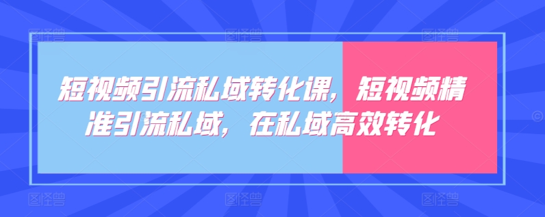 短视频引流私域转化课，短视频精准引流私域，在私域高效转化-网赚36计
