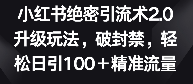 小红书绝密引流术2.0升级玩法，破封禁，轻松日引100+精准流量【揭秘】-网赚36计