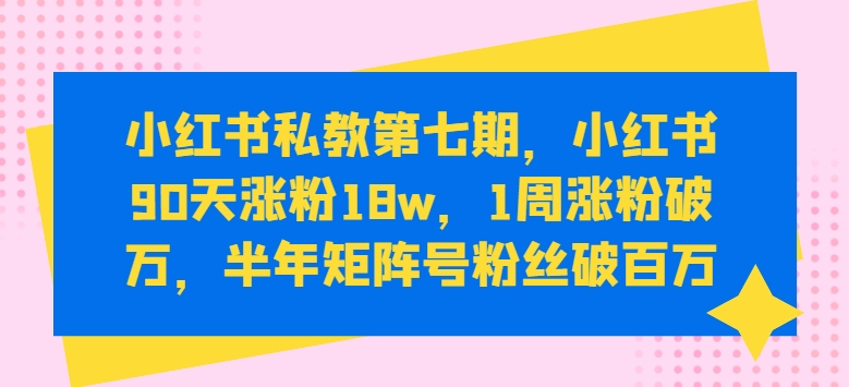 小红书私教第七期，小红书90天涨粉18w，1周涨粉破万，半年矩阵号粉丝破百万-网赚36计