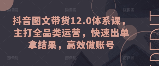 抖音图文带货12.0体系课，主打全品类运营，快速出单拿结果，高效做账号-网赚36计