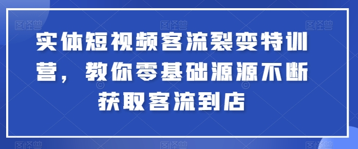 实体短视频客流裂变特训营，教你零基础源源不断获取客流到店-网赚36计