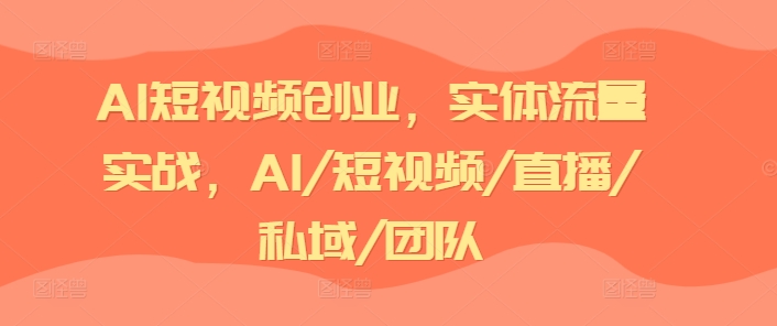 AI短视频创业，实体流量实战，AI/短视频/直播/私域/团队-网赚36计