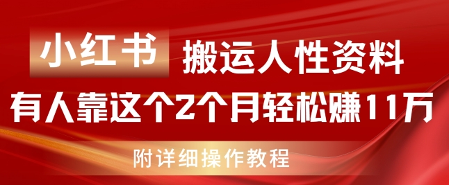 小红书搬运人性资料，有人靠这个2个月轻松赚11w，附教程【揭秘】-网赚36计