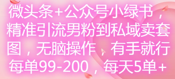 微头条+公众号小绿书，精准引流男粉到私域卖套图，无脑操作，有手就行，每单99-200，每天5单-网赚36计