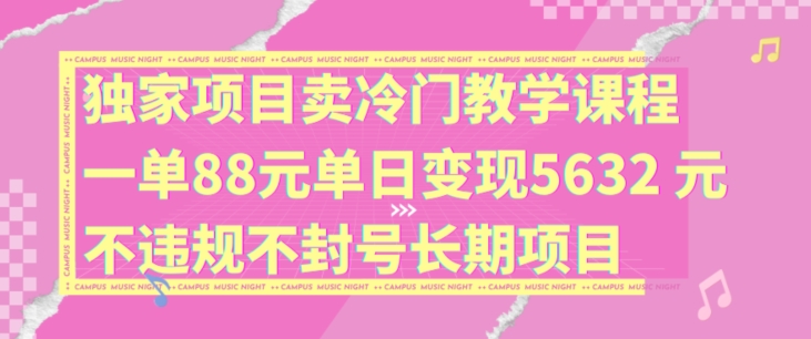 独家项目卖冷门教学课程一单88元单日变现5632元违规不封号长期项目【揭秘】-网赚36计
