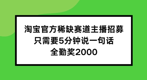 淘宝官方稀缺赛道主播招募 ，只需要5分钟说一句话， 全勤奖2000【揭秘】-网赚36计