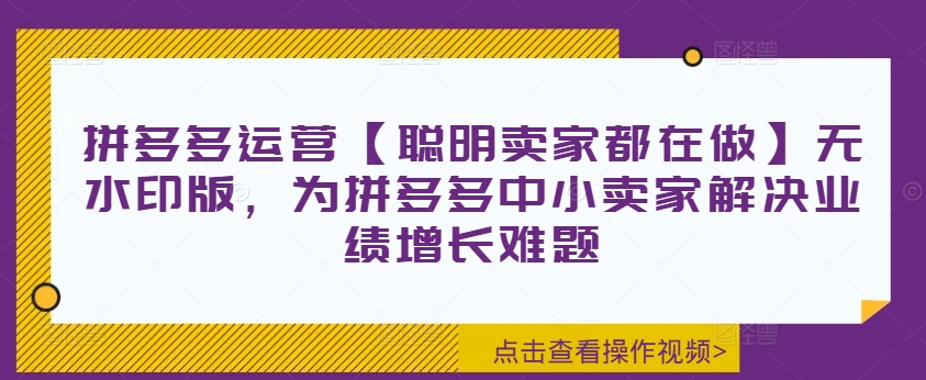 拼多多运营【聪明卖家都在做】无水印版，为拼多多中小卖家解决业绩增长难题-网赚36计