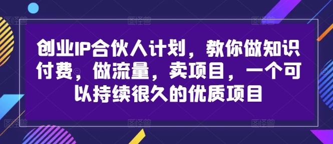 创业IP合伙人计划，教你做知识付费，做流量，卖项目，一个可以持续很久的优质项目-网赚36计