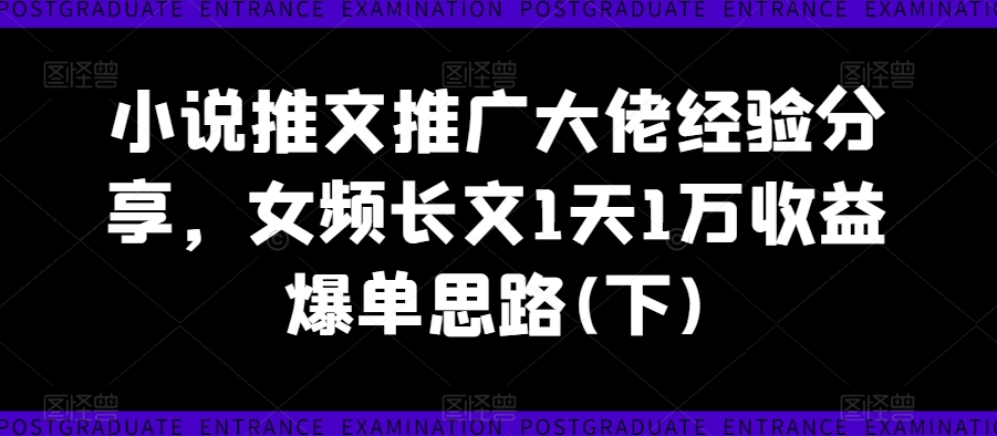 小说推文推广大佬经验分享，女频长文1天1万收益爆单思路(下)-网赚36计