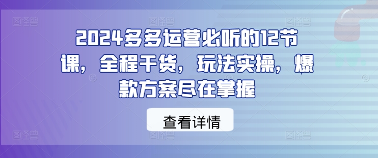 2024多多运营必听的12节课，全程干货，玩法实操，爆款方案尽在掌握-网赚36计