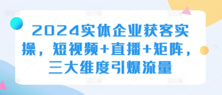 2024实体企业获客实操，短视频+直播+矩阵，三大维度引爆流量-网赚36计