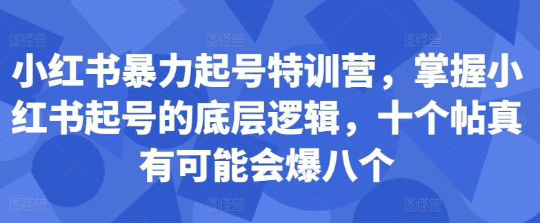 小红书暴力起号特训营，掌握小红书起号的底层逻辑，十个帖真有可能会爆八个-网赚36计