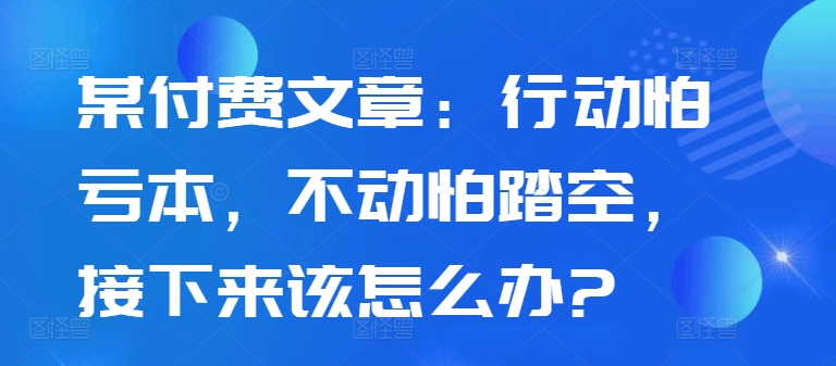 某付费文章：行动怕亏本，不动怕踏空，接下来该怎么办?-网赚36计