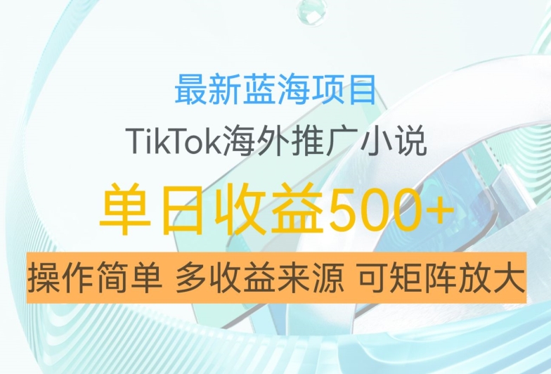 最新蓝海项目，利用tiktok海外推广小说赚钱佣金，简单易学，日入500+，可矩阵放大【揭秘】-网赚36计