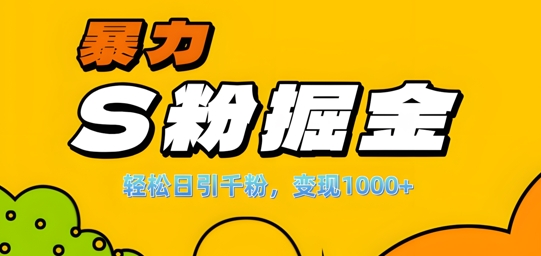 单人单机日引千粉，变现1k+，S粉流量掘金计划攻略【揭秘】-网赚36计