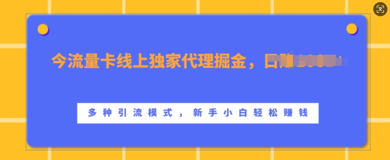 流量卡线上独家代理掘金,日入1k+ ,多种引流模式,新手小白轻松上手【揭秘】