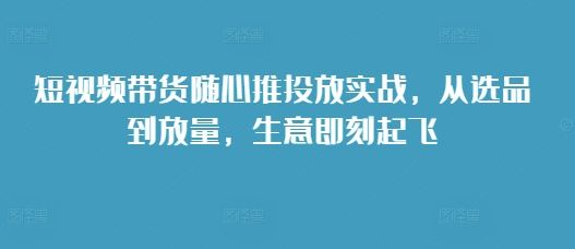 短视频带货随心推投放实战，从选品到放量，生意即刻起飞-网赚36计