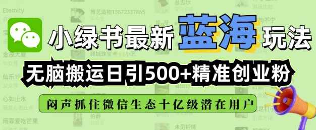 小绿书无脑搬运引流，全自动日引500精准创业粉，微信生态内又一个闷声发财的机会-网赚36计