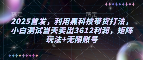 2025首发，利用黑科技带货打法，小白测试当天卖出3612利润，矩阵玩法+无限账号【揭秘】-网赚36计