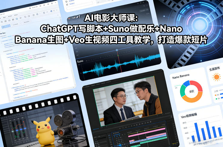 AI电影大师课：ChatGPT写脚本+Suno做配乐+Nano Banana生图+Veo生视频，打造爆款短片-网赚36计