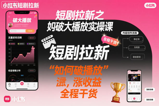 短剧拉新之小红书如何破大播放实操课，如何破播放，涨收益，全程干货-网赚36计
