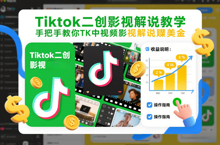Tiktok二创影视解说教学，手把手教你TK中视频影视解说賺美金（更新26年1月）-网赚36计